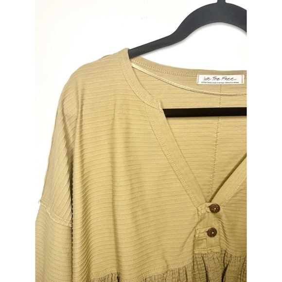 Free People Dallas Henley Top Native Land Size XS Oversized Mixed Media Ruffle - Picture 3 of 15